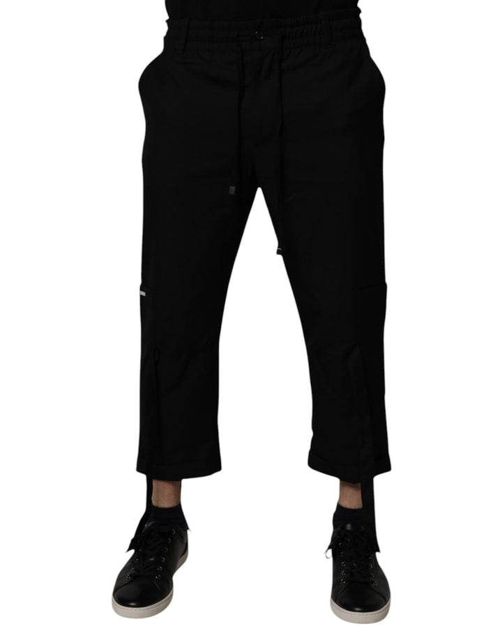 Black Polyester Men Cropped Pants