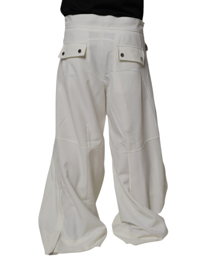 White Mid Waist Wide Leg Pants