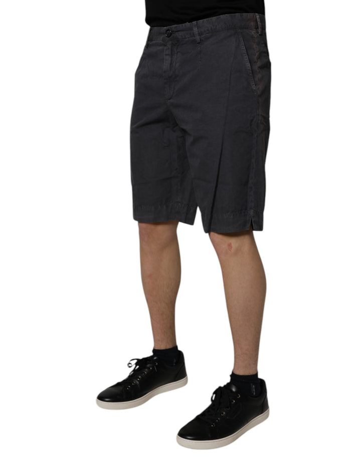 Dark Gray Cotton Mid Waist Men Bermuda Shorts