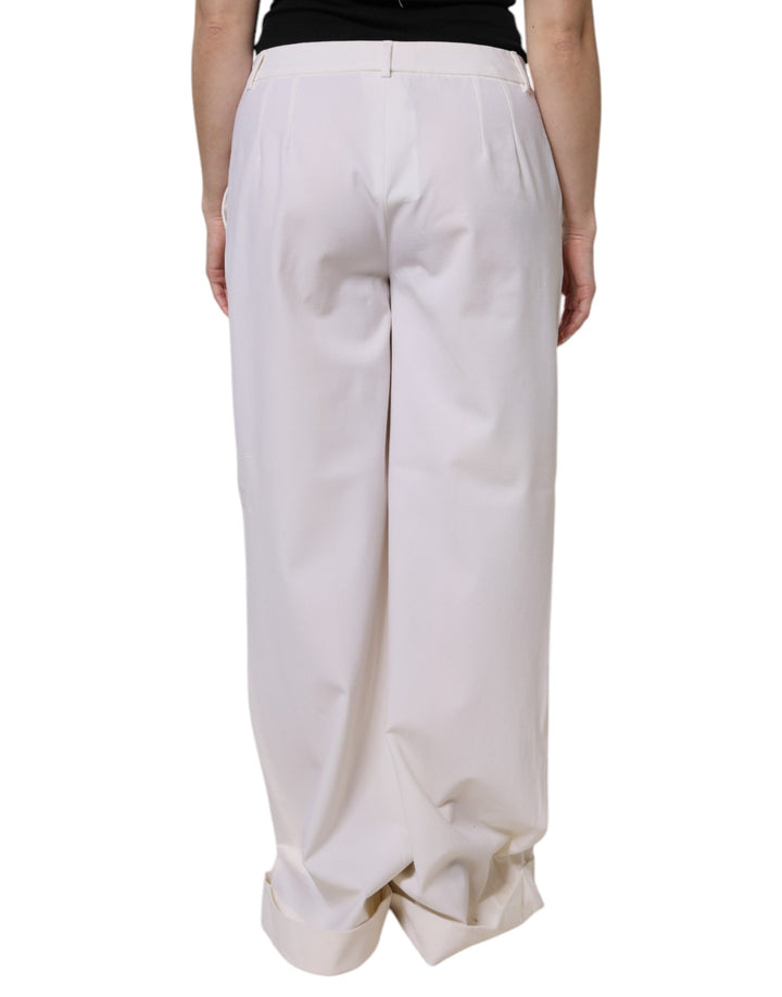 White Wool Mid Waist Wide Leg Pants