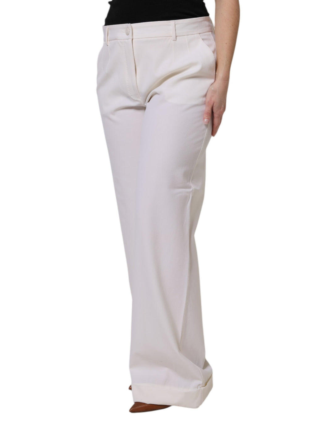 White Wool Mid Waist Wide Leg Pants