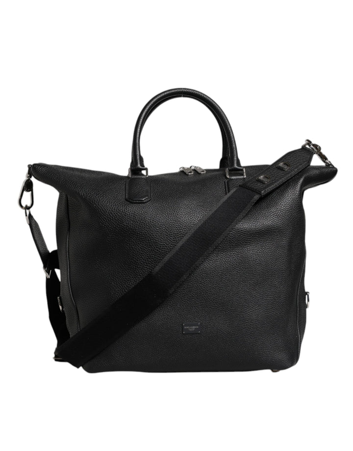 Black Calfskin Leather Hand Shoulder Duffle Bag