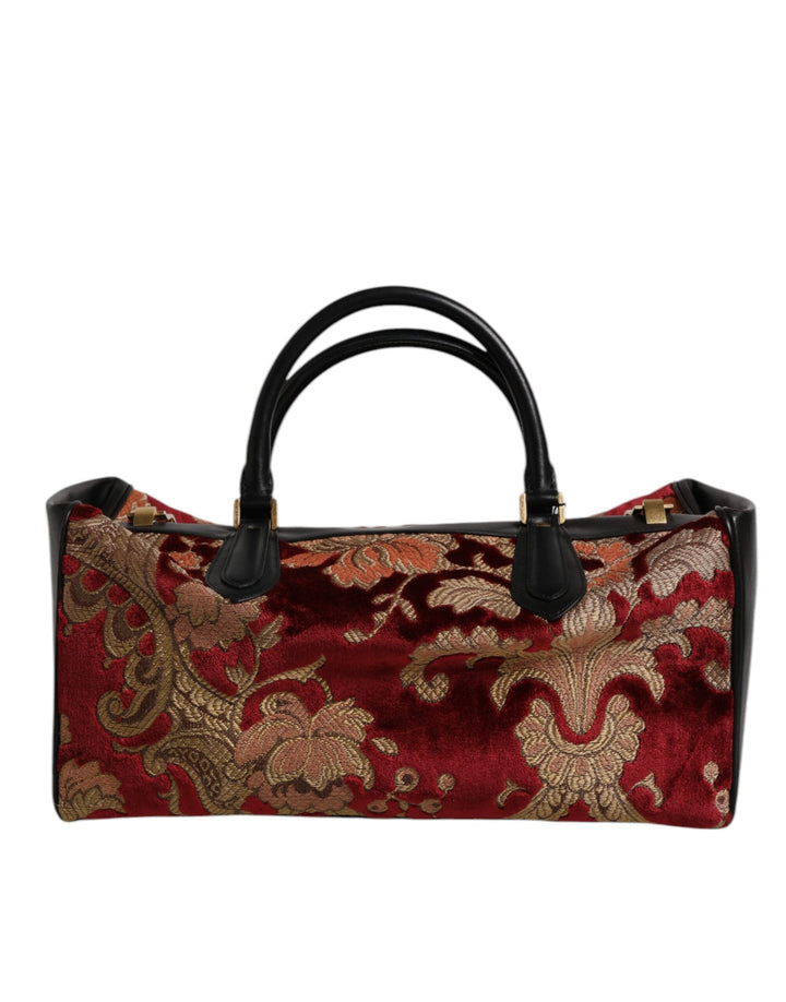 Multicolor Leather Brocade Velvet Travel Duffle Tote Bag
