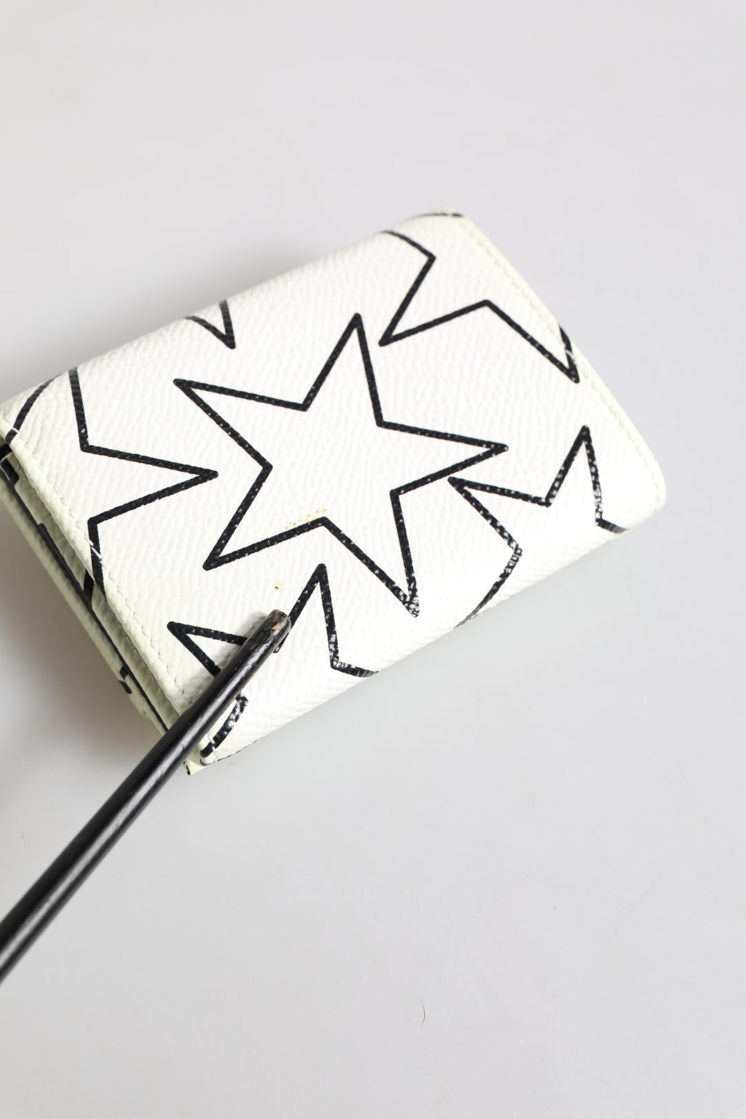 White Leather Trifold DG Star Print Card Holder Wallet