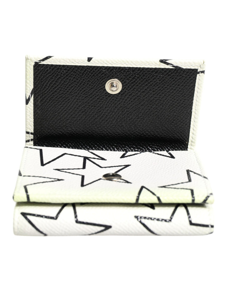 White Leather Trifold DG Star Print Card Holder Wallet