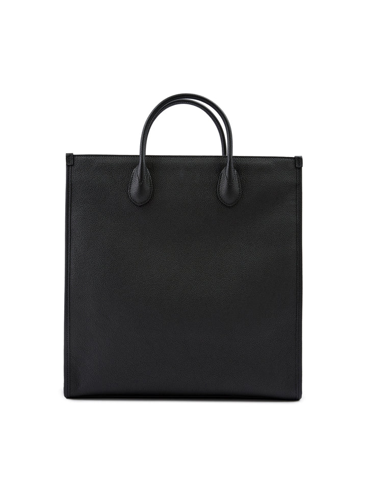 Black Leather Logo Medium Tote Bag