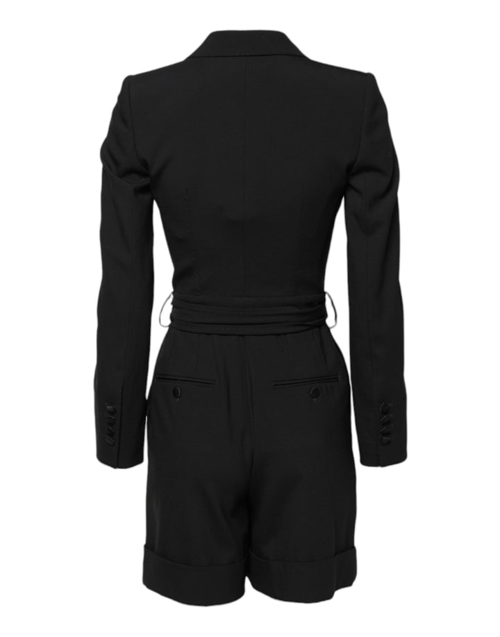 Black Wool Jumpsuit Dress Women Coat Jacket