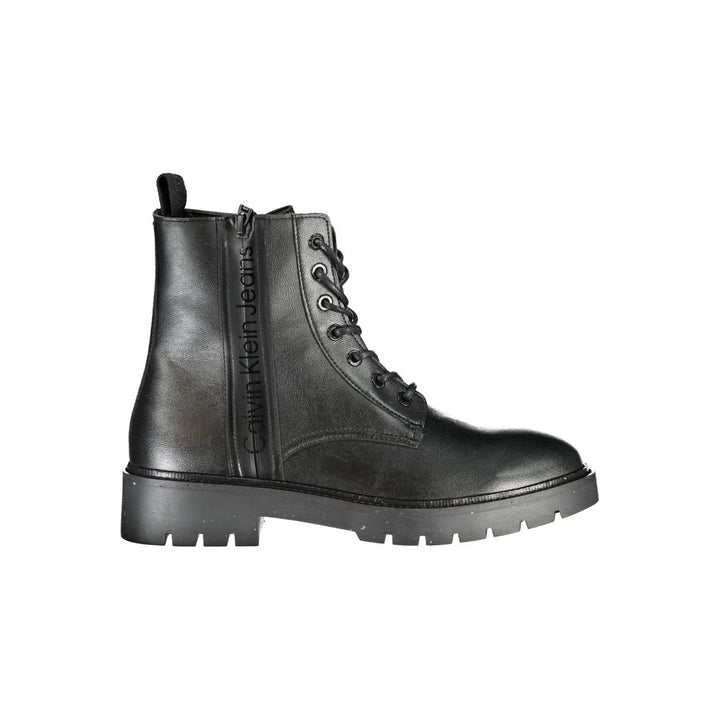 Black Polyurethane Men Ankle Boot