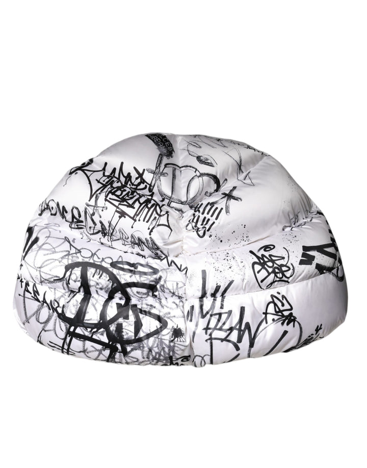 White Polyester Printed Hood Quilted Hat