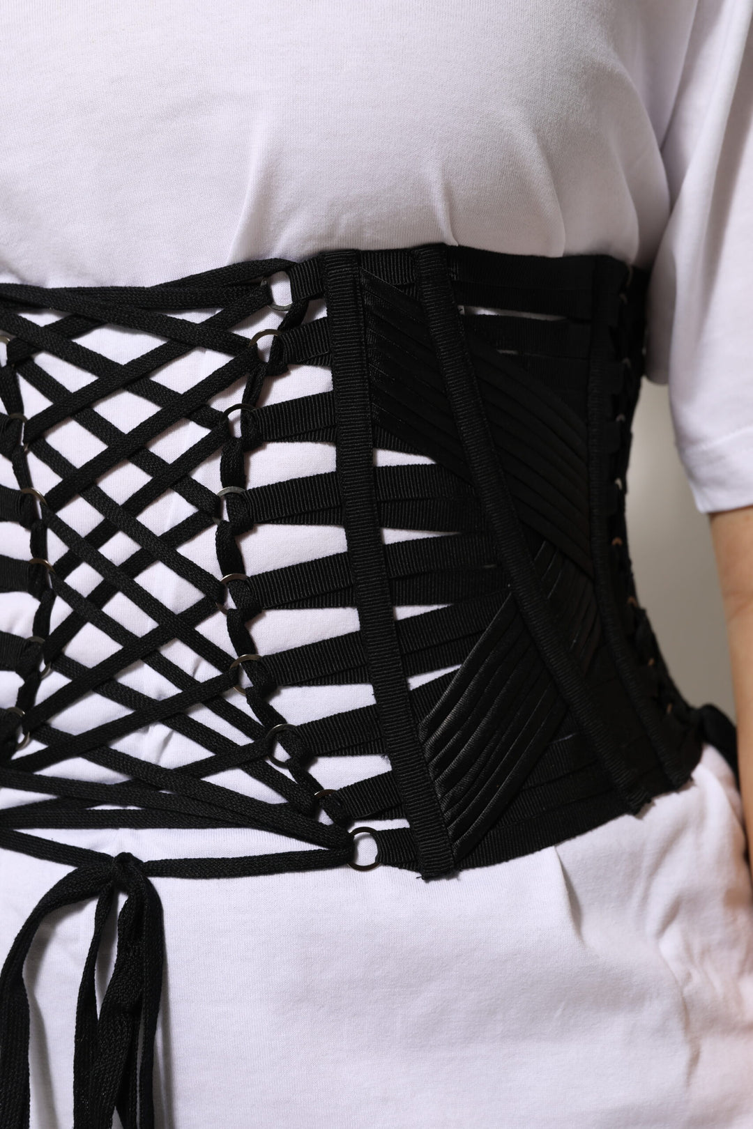 Black Cotton Waist LaceUp Strap Corset Belt