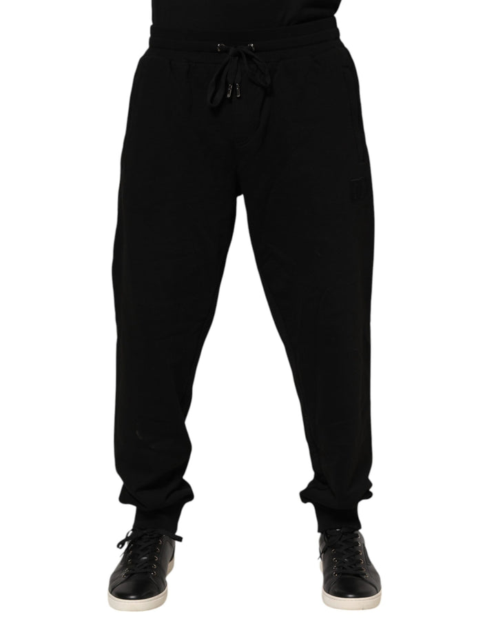 Black Cotton Logo Tape Men Jogger Pants
