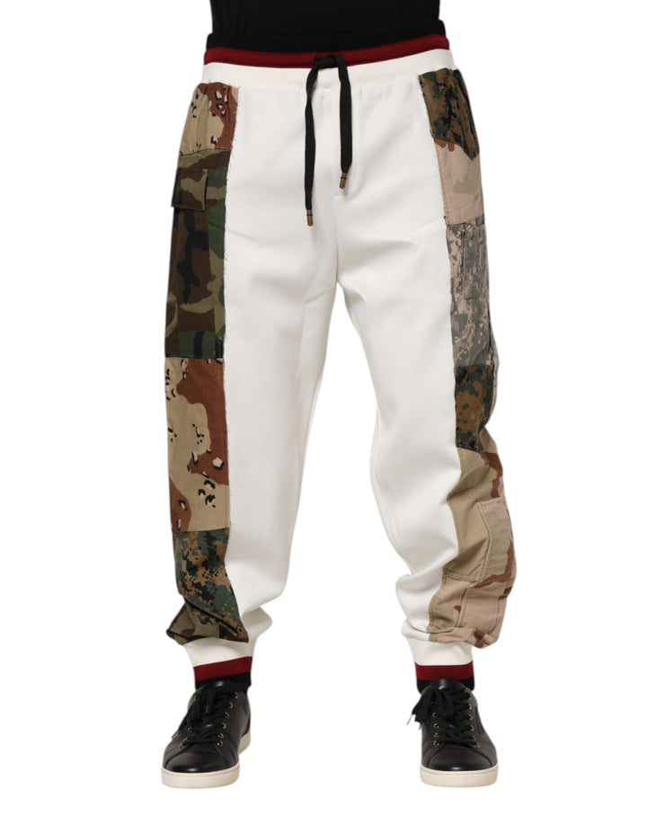 White Patchwork Mens Jogger Pants