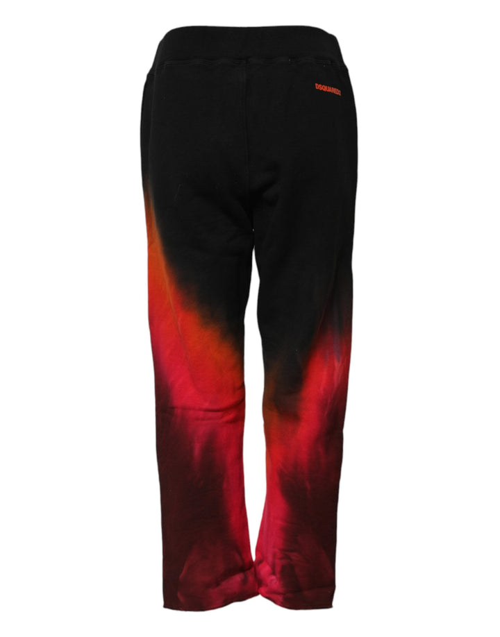 Black Red Cotton Straight Fit Jogger Pants