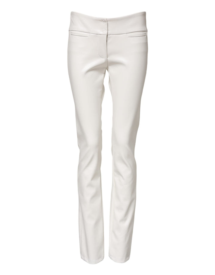 White Polyurethane High Waist Tapered Pants