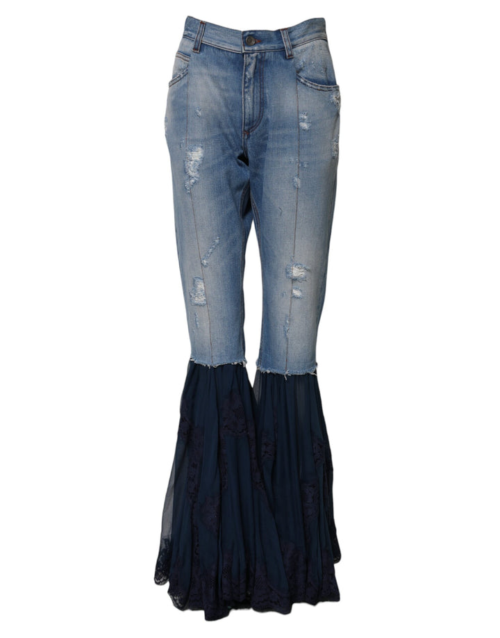 Blue Cotton High Waist Flared Denim Jeans