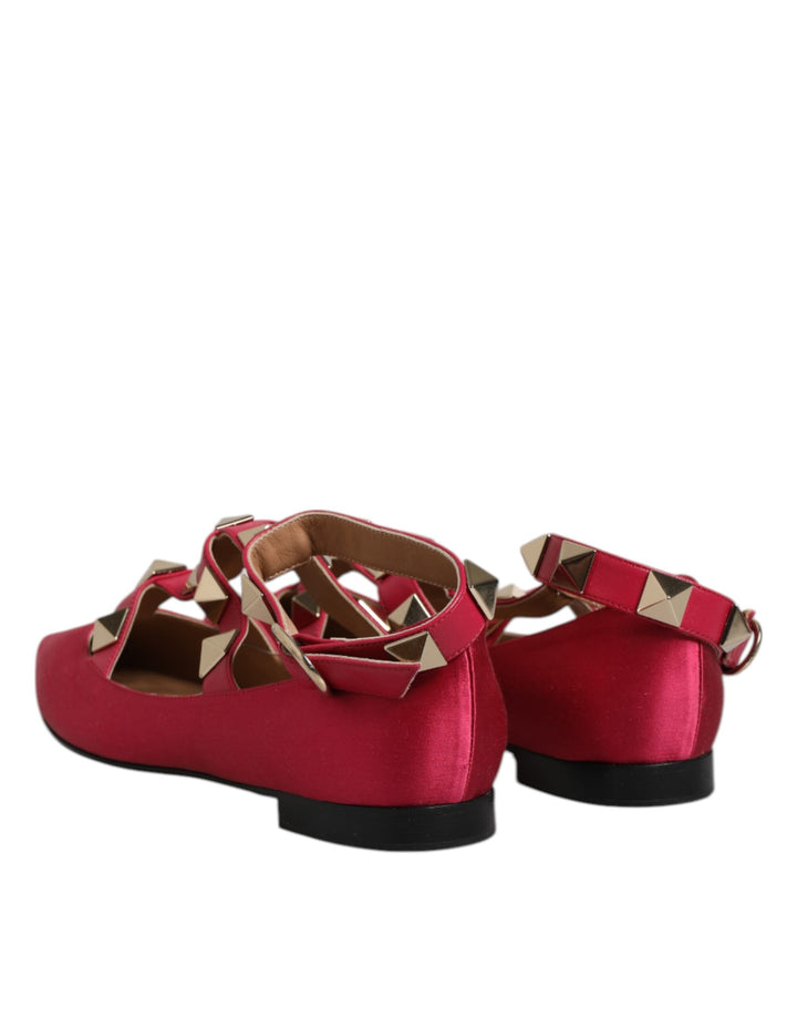 Red Gold Studded Pointed Toe Ballet Flats Shoes