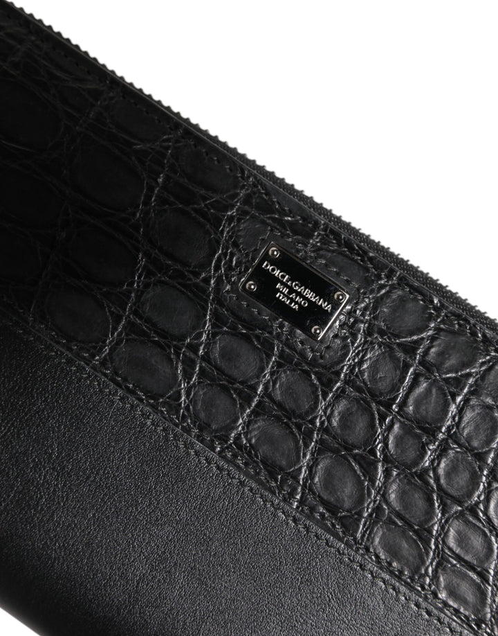 Black Leather Logo Plaque Zip Around Continental Wallet