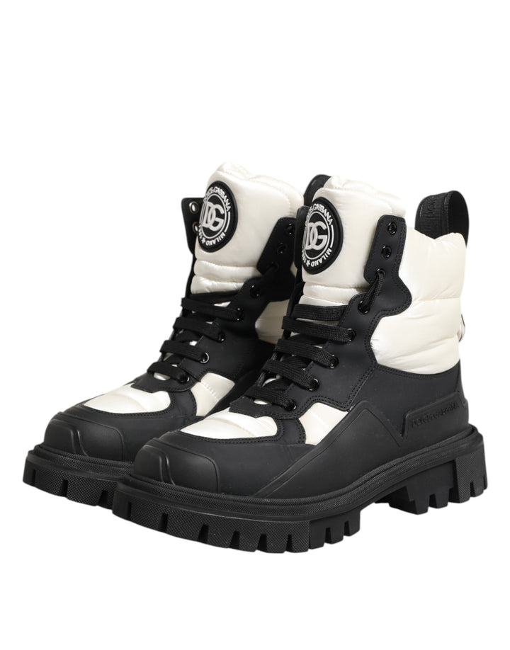 Black White Padded Lace Up Short Boots Shoes