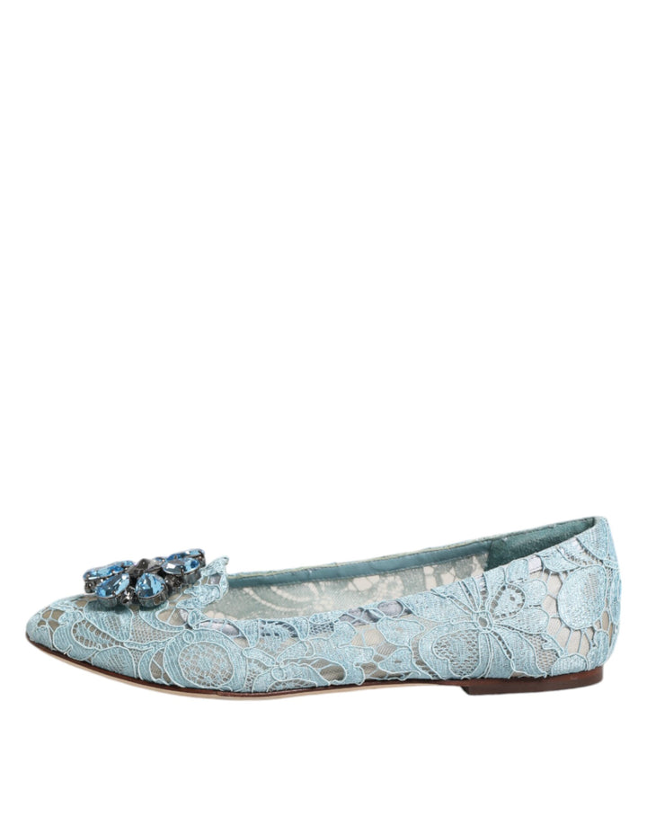 Blue Lace Crystal Ballet Flats Loafers Shoes