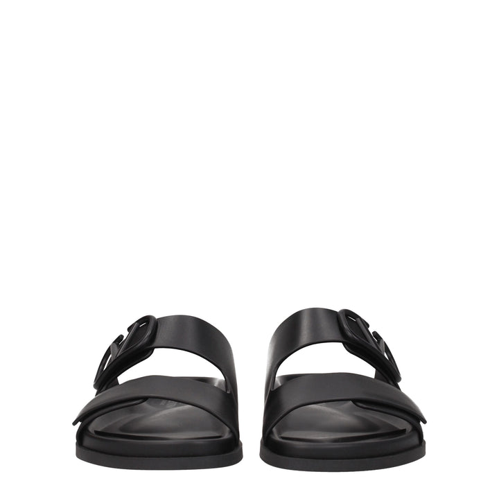 Black Leather Slippers