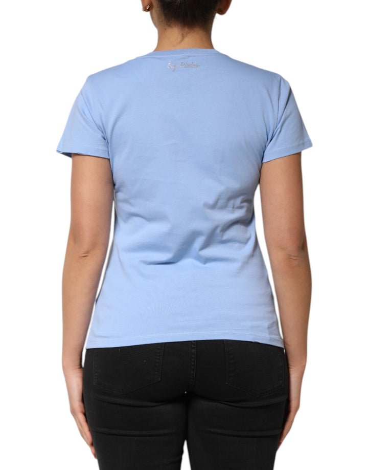 Blue Love Story Sequined Embellished Short Sleeves T-shirt