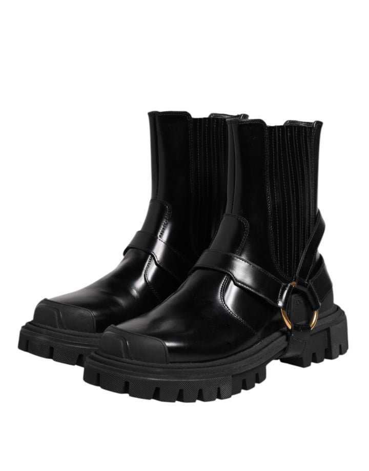 Black Leather Chelsea women Short Boots Shoes