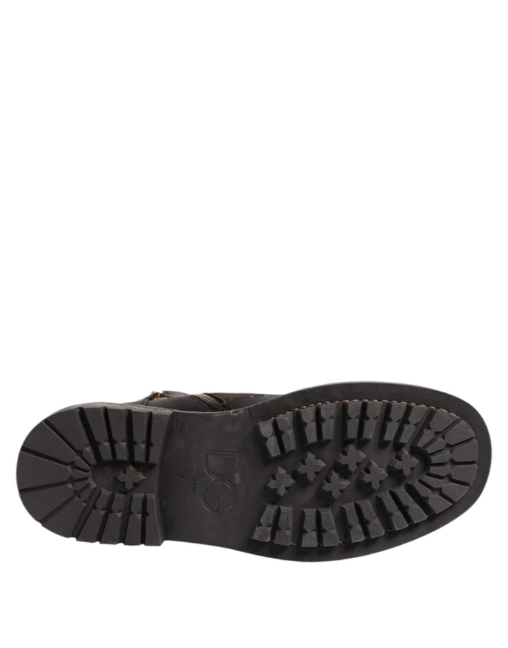 Dark Brown Leather Lace Up Mid Calf Boots Shoes