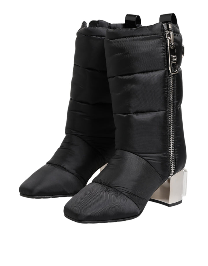 Black Padded Mid Calf Logo Heel Boots Shoes