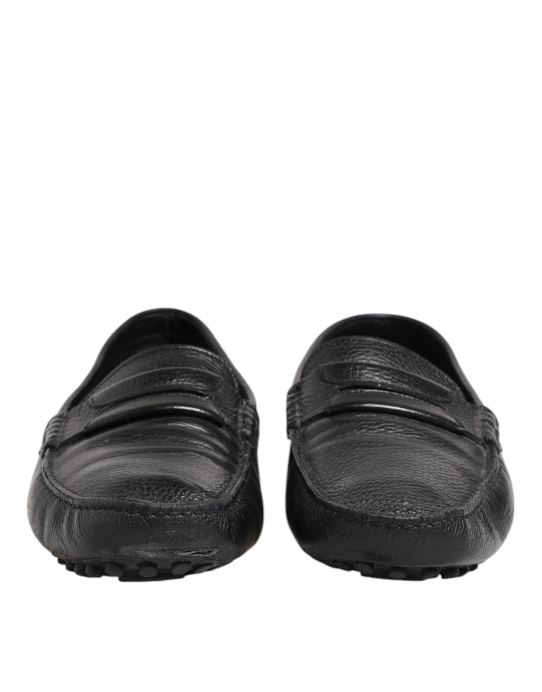 Black Leather Slip On Mocassin Loafer Shoes