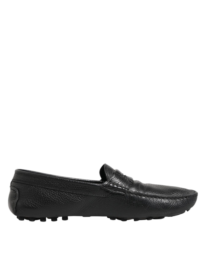 Black Leather Slip On Mocassin Loafer Shoes