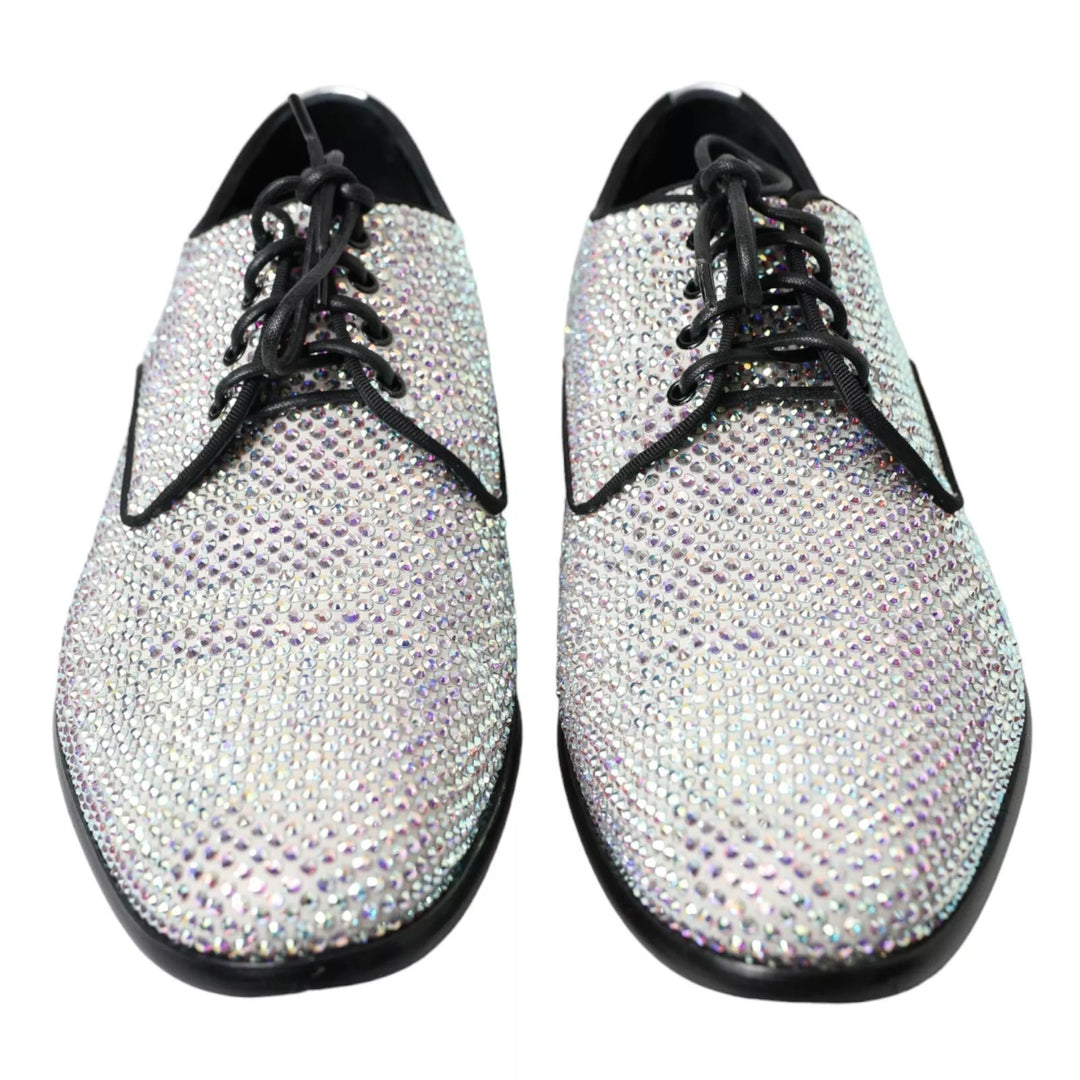 Silver Leather Rhinestones Derby Shoes