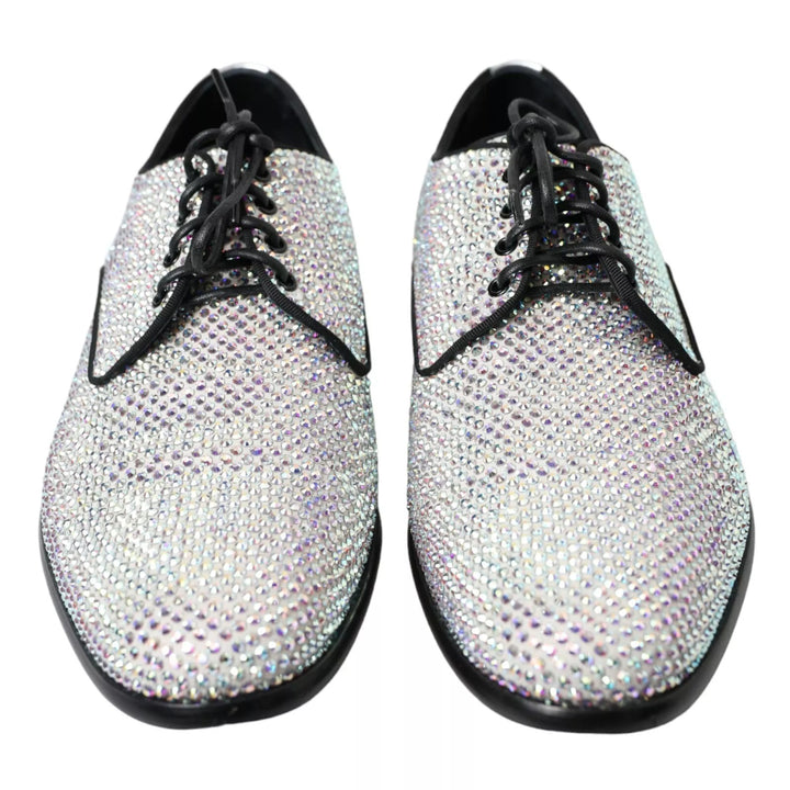 Silver Leather Rhinestones Derby Shoes