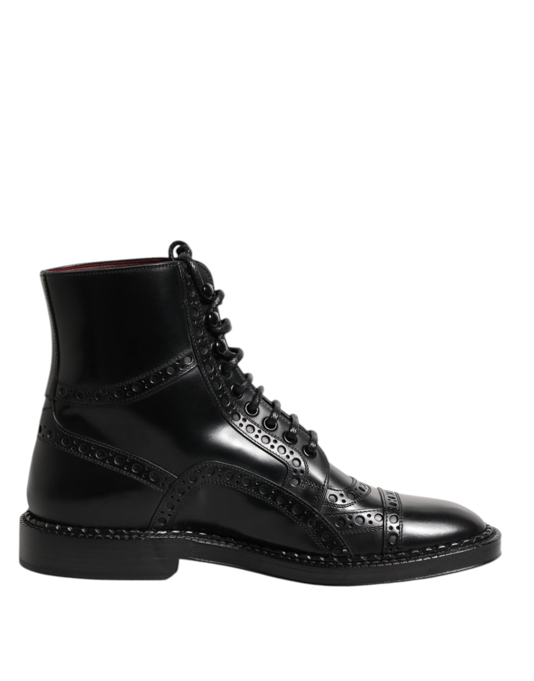 Black Leather Lace Up Mid Calf Boots Shoes
