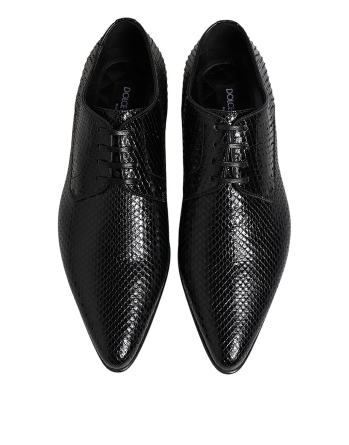 Black Exotic Leather Lace Up Derby Shoes