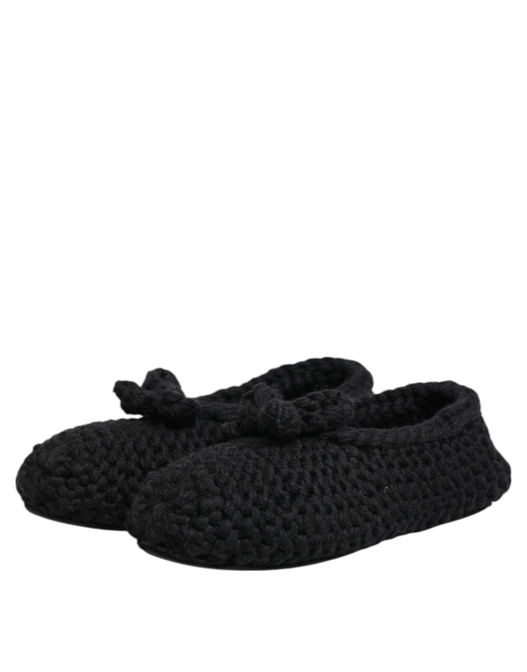 Black Wool Knit Slip On Ballerina Flats Shoes