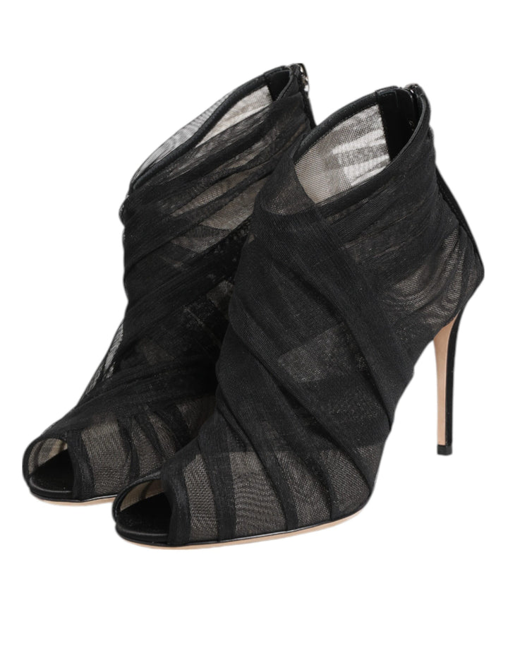 Black Mesh Stiletto Heels Ankle Boots Shoes