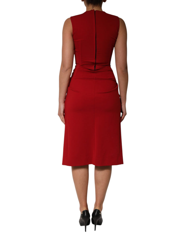 Red Viscose Stretch Slit Sheath Midi Dress