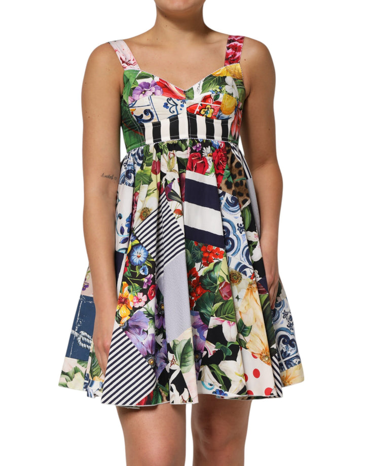 Multicolor Patchwork Cotton AlineMini Dress