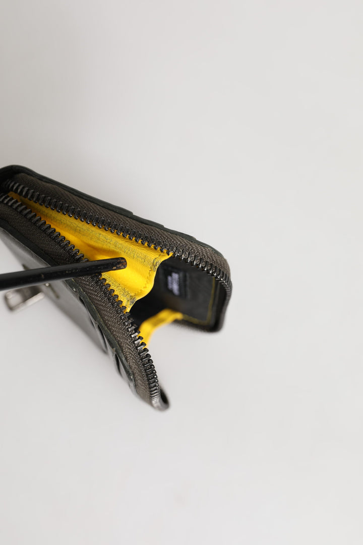 Brown Leather Logo Plaque Card Holder Coin Purse Wallet