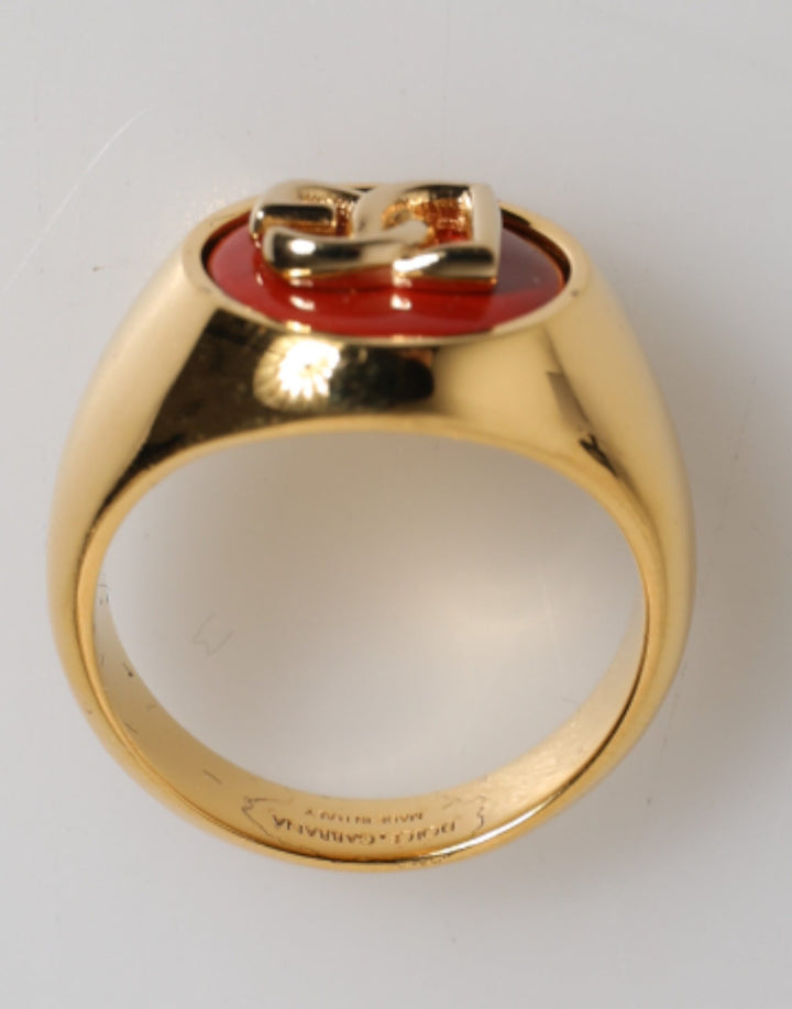 Gold Tone Real Brass Red DG Logo Men Ring