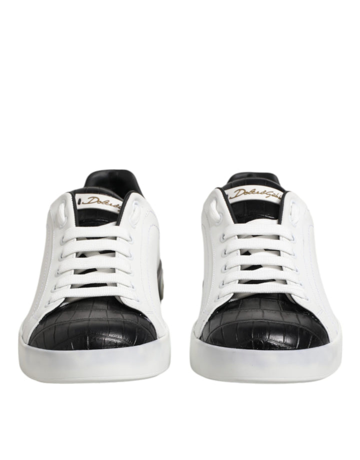 White Black Leather Portofino Sneaker Shoes