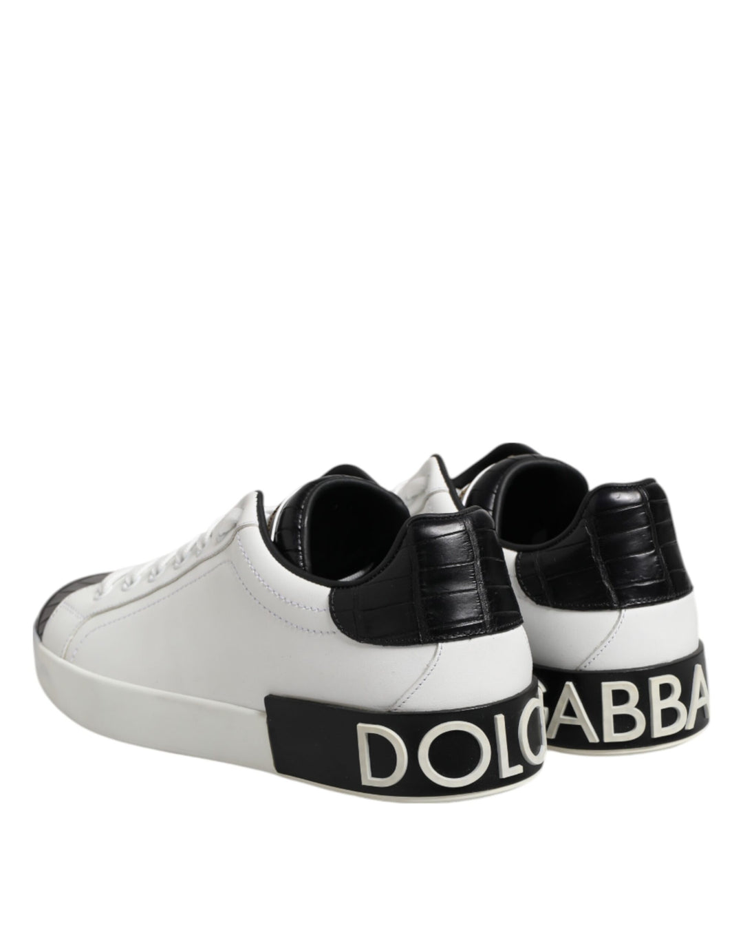 White Black Leather Portofino Sneaker Shoes