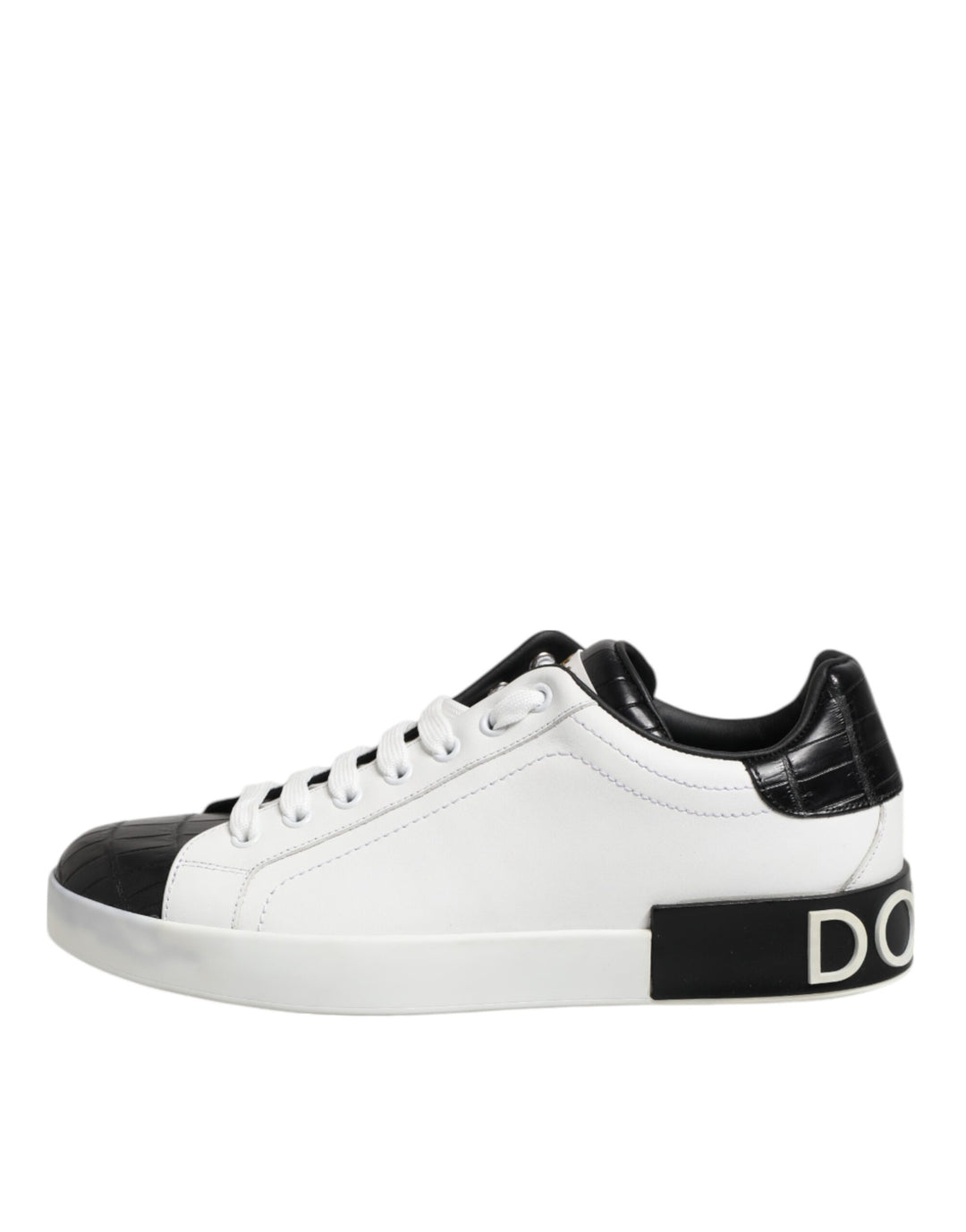 White Black Leather Portofino Sneaker Shoes