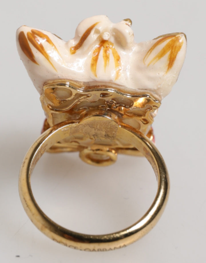 Gold Brass Resin Beige Dog Pet Accessory Ring