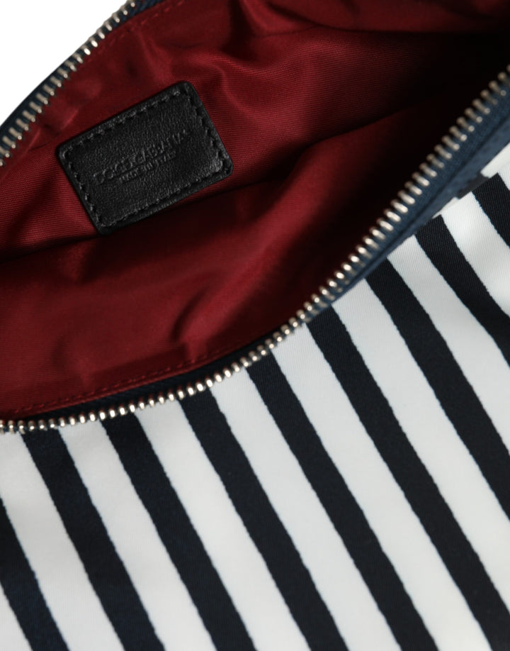 Black White Striped Logo Plaque Clutch Borse Pouch Bag