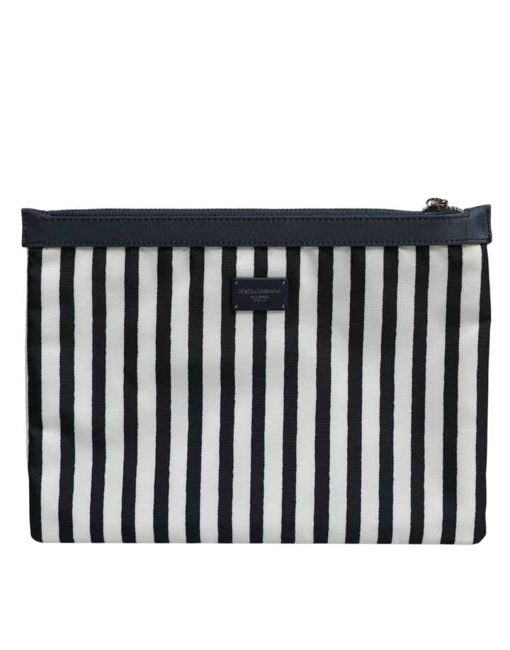 Black White Striped Logo Plaque Clutch Borse Pouch Bag