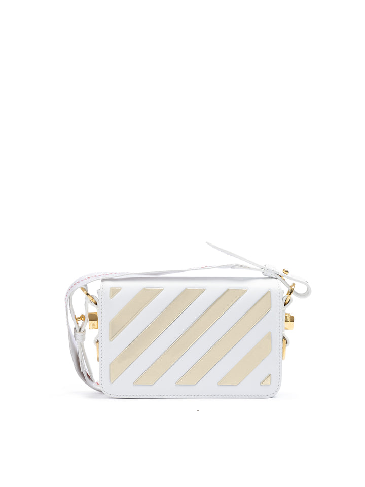 White/Gold  Metallic Stripe Mini Crossbody Bag