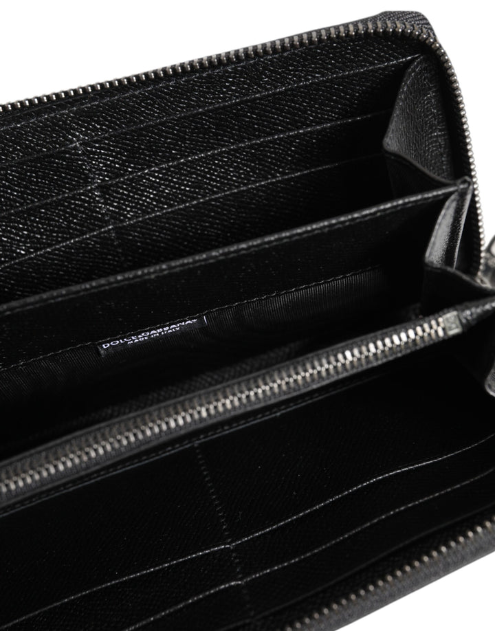 Black Leather #DGFAMILY Zipper Continental Mens Wallet