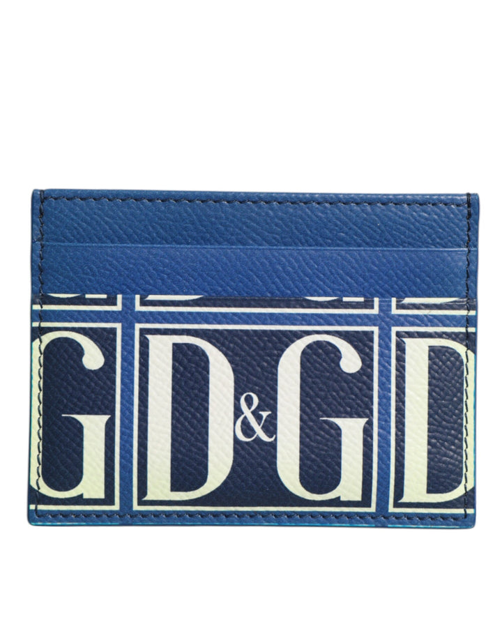 Blue Calf Leather DG Logo Print Monogram Card Holder Wallet