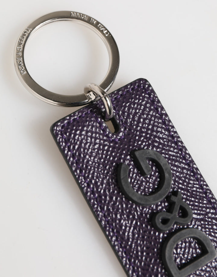 Violet Leather Logo Metal Ring Men Keychain Keyring